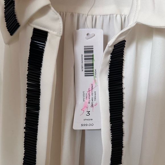 New Chicos Ivory Embellished Trim Dress Blouse Women’s 3 - Picture 7 of 10